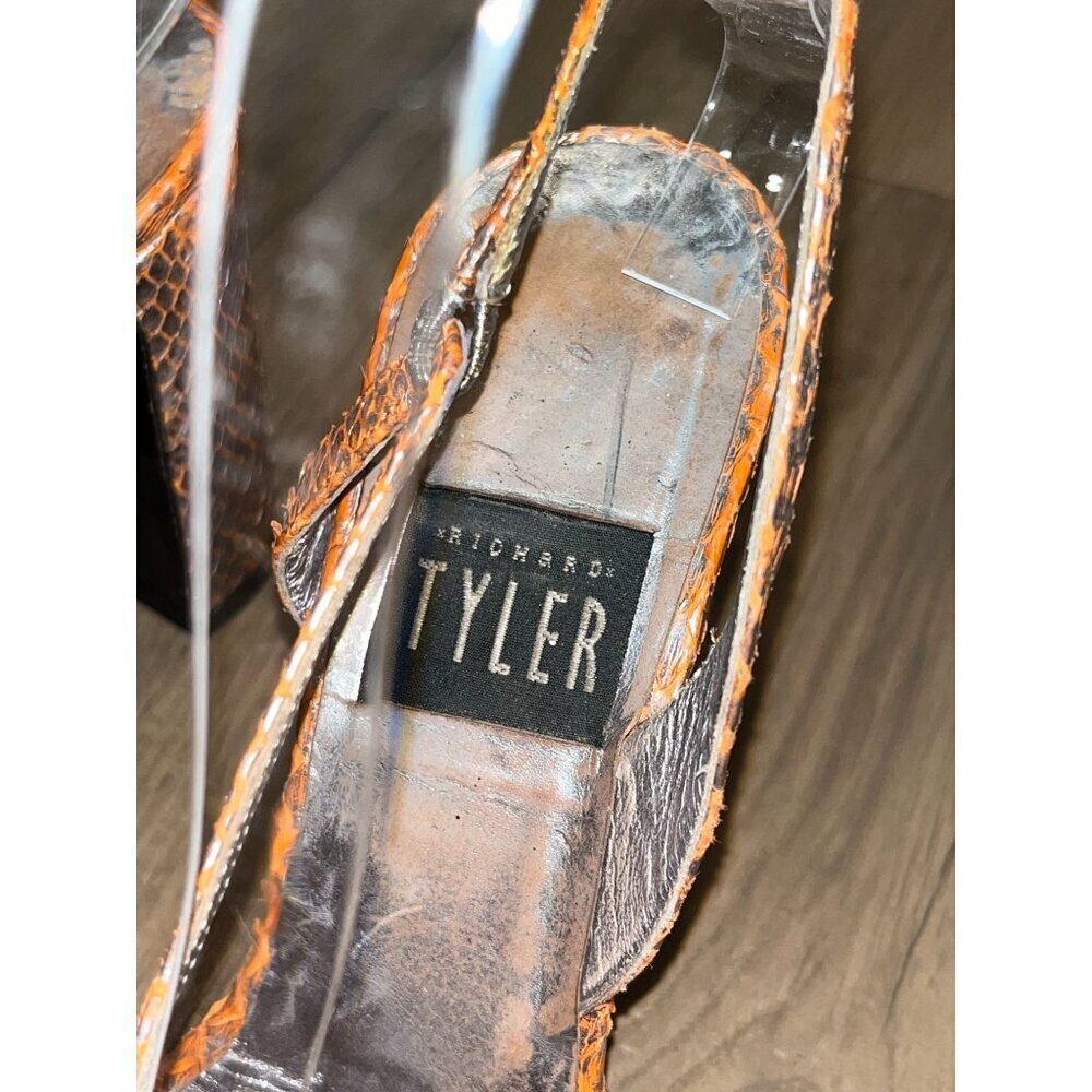 Richard Tyler Orange Snake Print Block Heel Sanda… - image 4